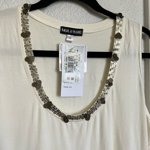 Basil & Maude by Anthropologie Ivory Tank Top with Sequin Trim - Picture 2 of 11
